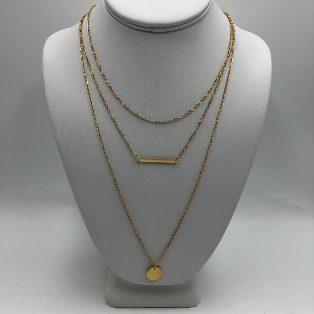 18K Gold Plated Women's 3 Layered Necklaces Waterproof Hypoallergenic Jewelry - Picture 6 of 12